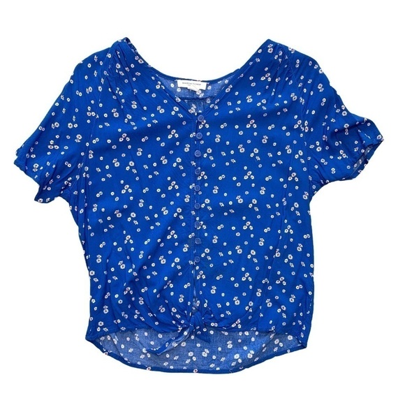 BeachLunchLounge Blue Daisy Floral Front Knot Tie Shirt Size Small - Picture 12 of 15